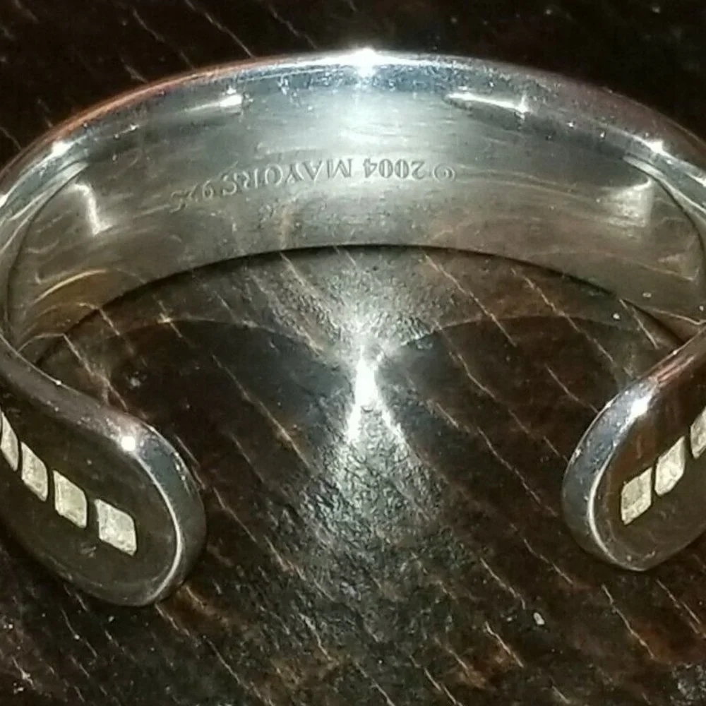 RARE VINTAGE 2004 BIRKS MAYORS 925 SILVER LINKS IMPRESSIONS CUFF BANGLE BRACELET